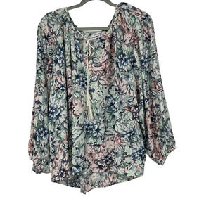 OLIVACEOUS COLORFUL FLORAL DESIGN LIGHTWEIGHT FLOWY PULLOVER TOP LARGE